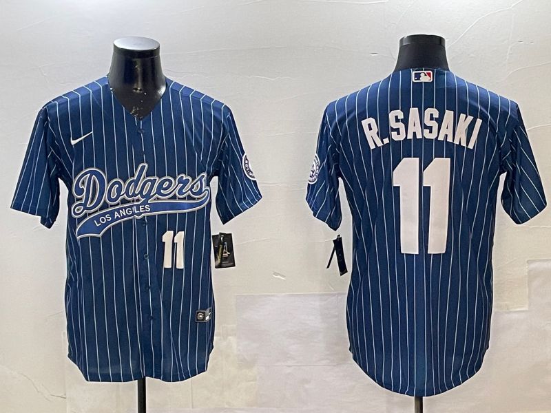 Men Los Angeles Dodgers #11 R.Sasaki Blue Stripe Joint Name 2025 Nike MLB Jersey style 3->los angeles dodgers->MLB Jersey